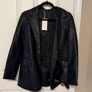 Black Faux Leather Blazer Jacket
